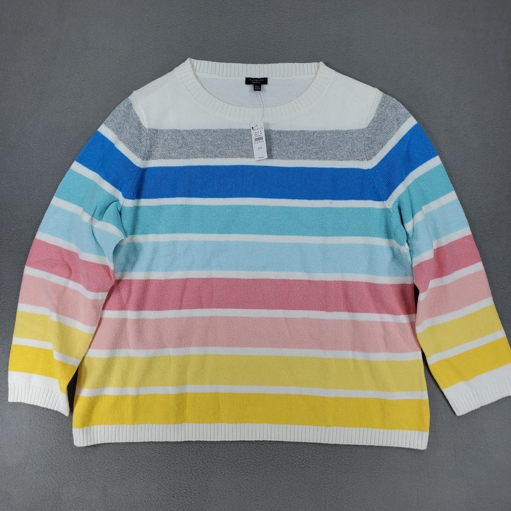 New TALBOTS Cotton Blend Sunny Stripe Pullover Sweater Size 2Xp Petite Plus